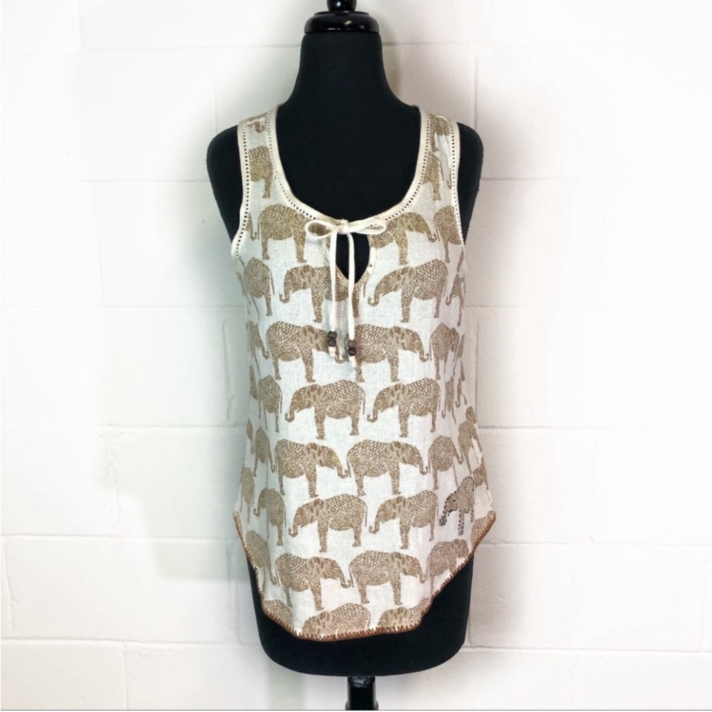 Lucky Brand Sleeveless Tie Front Elephants Top